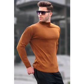 Madmext 6343 Koyu Hardal Slim Fit Yarım Balıkçı Yaka Erkek Triko Kazak