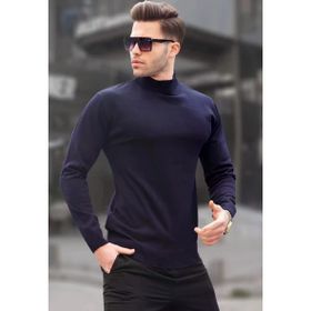 Madmext 6343 Koyu Lacivert Slim Fit Yarım Balıkçı Yaka Erkek Triko Kazak