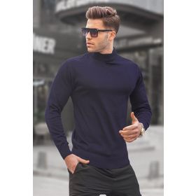 Madmext 6343 Koyu Lacivert Slim Fit Yarım Balıkçı Yaka Erkek Triko Kazak