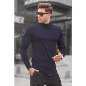 Madmext 6343 Koyu Lacivert Slim Fit Yarım Balıkçı Yaka Erkek Triko Kazak