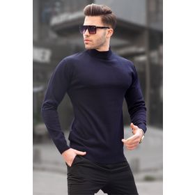 Madmext 6343 Koyu Lacivert Slim Fit Yarım Balıkçı Yaka Erkek Triko Kazak