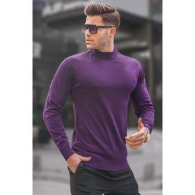 Madmext 6343 Mor Slim Fit Yarım Balıkçı Yaka Erkek Triko Kazak
