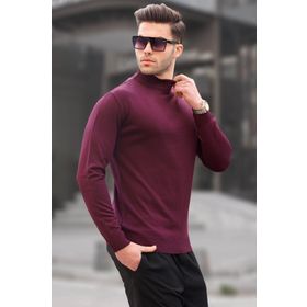 Madmext 6343 Mürdüm Slim Fit Yarım Balıkçı Yaka Erkek Triko Kazak
