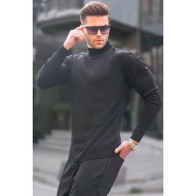 Madmext 6343 Siyah Slim Fit Yarım Balıkçı Yaka Erkek Triko Kazak