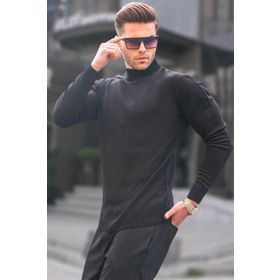 Madmext 6343 Siyah Slim Fit Yarım Balıkçı Yaka Erkek Triko Kazak