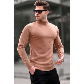 Madmext 6343 Taş Rengi Slim Fit Yarım Balıkçı Yaka Erkek Triko Kazak