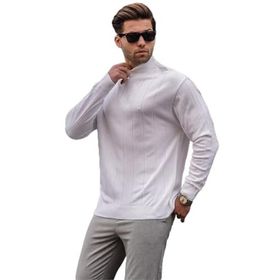 Madmext 6344 Ekru Slim Fit Yarım Balıkçı Yaka Çizgili Erkek Triko Kazak