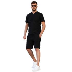 Madmext 6364 Siyah Regular Fit Erkek Şort Takımı