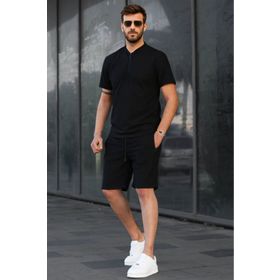 Madmext 6364 Siyah Regular Fit Erkek Şort Takımı