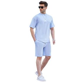 Madmext 6377 Bebe Mavisi Basic Erkek Şort Takımı