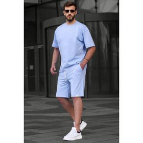 Madmext 6377 Bebe Mavisi Basic Erkek Şort Takımı