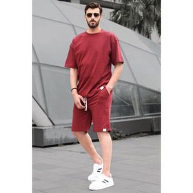 Madmext 6377 Bordo Basic Erkek Şort Takımı
