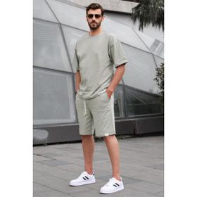 Madmext 6377 Çağla Yeşili Basic Erkek Şort Takımı