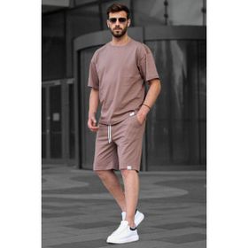 Madmext 6377 Kahverengi Basic Erkek Şort Takımı