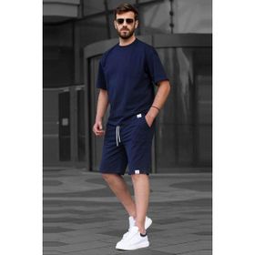 Madmext 6377 Lacivert Basic Erkek Şort Takımı