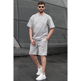 Madmext 6398 Gri Çizgili Erkek Şort Takımı