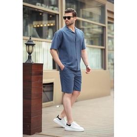 Madmext 6729 Lacivert Basic Erkek Şort Takımı