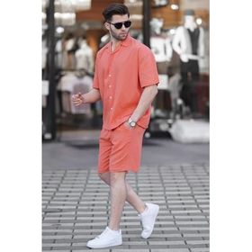 Madmext 6729 Turuncu Basic Erkek Şort Takımı