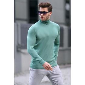 Madmext 6809 Yeşil Balıkçı Yaka Erkek Triko Kazak