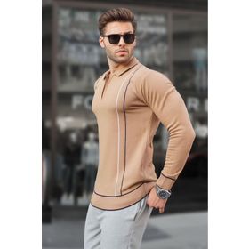 Madmext 6823 Bisküvi Fermuarlı Polo Yaka Triko Erkek Kazak