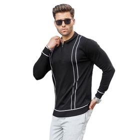 Madmext 6823 Siyah Fermuarlı Polo Yaka Triko Erkek Kazak