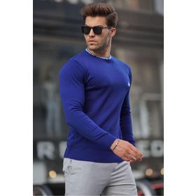Madmext 6847 Cobalt Bisiklet Yaka Erkek Triko Kazak