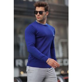 Madmext 6847 Cobalt Bisiklet Yaka Erkek Triko Kazak