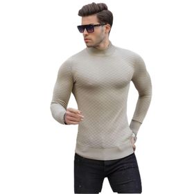 Madmext 6857 Bej Balıkçı Yaka Erkek Triko Kazak