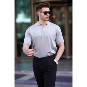 Madmext 6878 Polo Yaka Düz Gri Erkek T-shirt