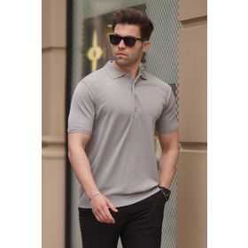 Madmext 6878 Polo Yaka Düz Gri Erkek T-shirt