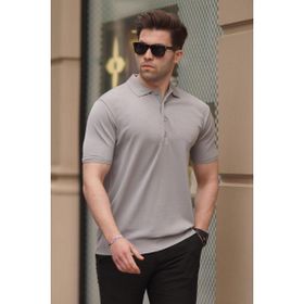 Madmext 6878 Polo Yaka Düz Gri Erkek T-shirt