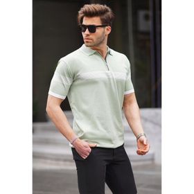 Madmext 6879 Çağla Yeşili Fermuar Detaylı Polo Yaka Erkek T-shirt