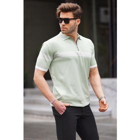 Madmext 6879 Çağla Yeşili Fermuar Detaylı Polo Yaka Erkek T-shirt