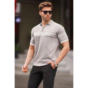 Madmext 6879 Gri Fermuar Detaylı Polo Yaka Erkek T-shirt
