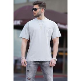 Madmext 7001 Boyalı Gri Oversize Cep Detaylı Erkek T-shirt