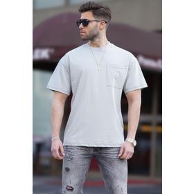 Madmext 7001 Boyalı Gri Oversize Cep Detaylı Erkek T-shirt