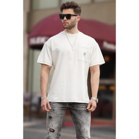 Madmext 7001 Ekru Oversize Cep Detaylı Erkek T-shirt