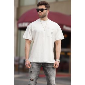 Madmext 7001 Ekru Oversize Cep Detaylı Erkek T-shirt