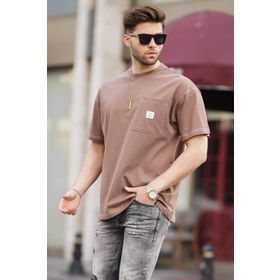 Madmext 7001 Kahverengi Oversize Cep Detaylı Erkek T-shirt