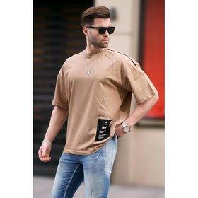 Madmext 7004 Kapuçino Desenli Oversize Erkek T-shirt