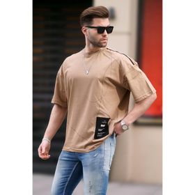 Madmext 7004 Kapuçino Desenli Oversize Erkek T-shirt