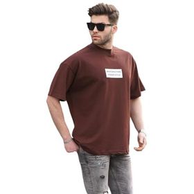 Madmext 7005 Kahverengi Yalancı Dik Yaka Oversize Erkek T-shirt