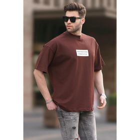 Madmext 7005 Kahverengi Yalancı Dik Yaka Oversize Erkek T-shirt