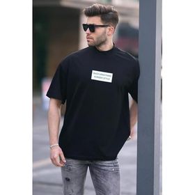 Madmext 7005 Siyah Yalancı Dik Yaka Oversize Erkek T-shirt
