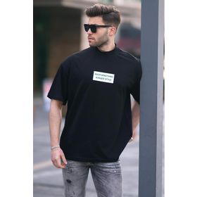 Madmext 7005 Siyah Yalancı Dik Yaka Oversize Erkek T-shirt