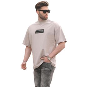 Madmext 7005 Taş Rengi Rengi Yalancı Dik Yaka Oversize Erkek T-shirt