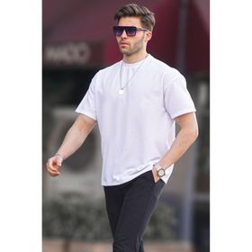 Madmext 7010 Beyaz Basic Oversize Erkek T-shirt