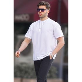 Madmext 7010 Beyaz Basic Oversize Erkek T-shirt