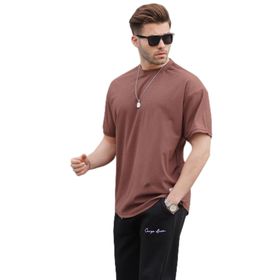 Madmext 7012 Ekru Basic Oversize Erkek T-shirt