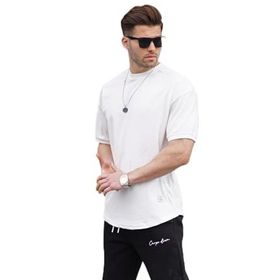 Madmext 7012 Ekru Basic Oversize Erkek T-shirt